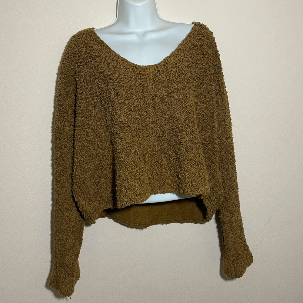 Free People Brown Oversized Crop Popcorn Sweater